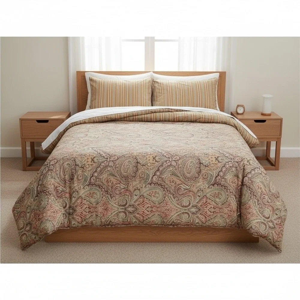 LRL Lauren Ralph Lauren Red Gold Paisley Teal Full Queen Comforter 2 Shams Skirt